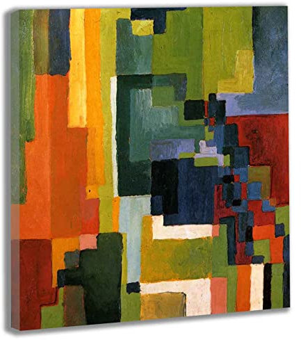 Htt-Kup-Rpp August Macke《Ohne Titel》Bilder Leinwand Küche Wandbilder Wohnzimmer für Schlafzimmer Dekoration Wohnung Home Deko Kunstdruck fertig zum Aufhängen(70x84cm) 28x33inch,Gerahmt