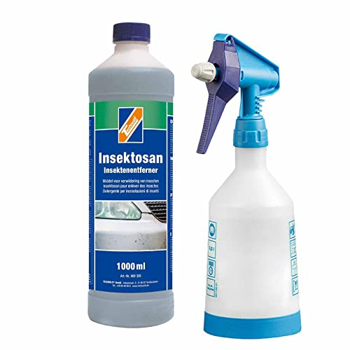 TECHNOLIT Insektenentferner Insektosan Konzentrat 1L | Inkl. Sprühflasche | Insektenlöser für Lack, Glas & Kunststoff | Hochkonzentrat bis 1:200 mischbar | Effektive Autoreinigung ohne Kraftaufwand