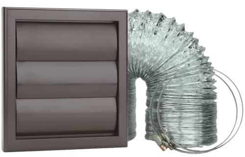 VENTS Cooker Hood Duct Vent Kit, 150mm (6-inch) Diameter. Brown Louvered Grille, 2 Jubilee Clips, 3 Meters Semi-Rigid Metal Aluminium Ducting