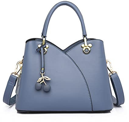 NICOLE & DORIS Handtaschen Klein Modern Handtasche Damen Schultertaschen PU Leder Umhängetasche Frauen Henkeltasche Tote Tasche Satchel Handtasche mit Kirschen Anhänger Blau