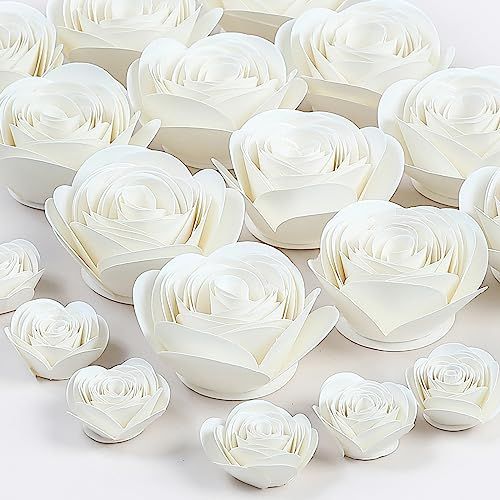 3D Mini Weiße Rosen Künstliche Blumen, Mini Papier Blumen Dekorationen für Custom Shadow Box Rahmen, Handgemachte Handwerk DIY Geschenk (18 Stück, Milchig)