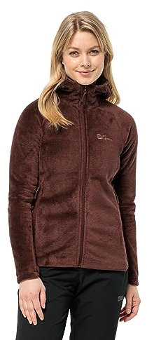 Jack Wolfskin Rotwand Hooded FZ W Giacca in Pile, Marrone Scuro, XS Donna