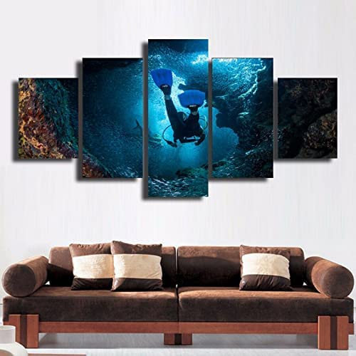 Leinwanddrucke,5 Stück Tauchen Unter Wasser Leinwand Malerei Moderne Modulare Bild Poster Schlafzimmer Wohnzimmer Home Wandkunst Dekoration Rahmenlos 100 X 50 Cm