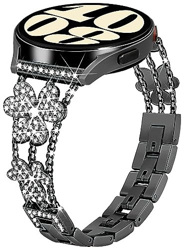 WoPail Bracelet Bling pour Samsung Galaxy Watch 7/6/5/FE/6 Classic, Remplacement Métal Femme 40,44,43,47mm - Noir