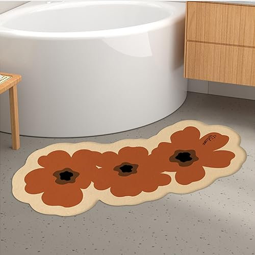 UVCMDUI Duschvorleger für Runddusche, Super Saugfähig Gebogene Duschmatte, Duschvorleger Eckdusche Halbrund rutschfeste, Maschinenwaschbar,Braun,40X80cm