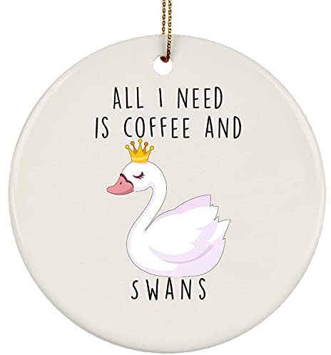 Weihnachtsbaumschmuck 7.3 cm, Schwan Mit Krone Lustig Runde Keramik Ornament Ideal Christbaumschmuck Anhänger Elegant Weihnachtsanhänger Für Weihnachten Holiday Party