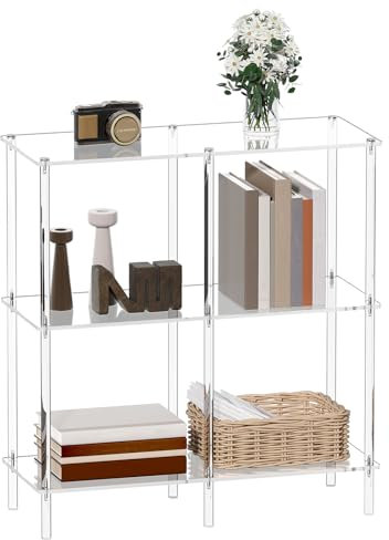CRTERICX Acryl-Konsolentisch, 74,9 cm, kleiner Eingangstisch mit offenen Regalen, klarer Eingangstisch für Sofa, Foyer, Flur, Wohnzimmer, einfache Montage, 3 Etagen, 30 cm D x 80,5 cm H