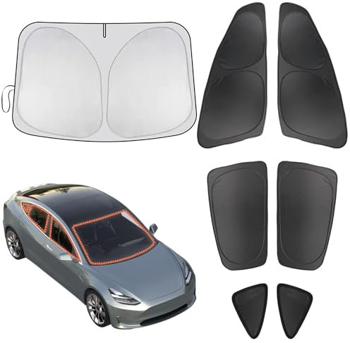 7 Set Car Window Sun Shade, Car Side And Rear Window Sunshade,UV Protection Breathable Mesh Baby Window Covers, For Tesla Model 3 2016-2023, Privacy Protect for Kids,Family,Pets,(Silver and Black)