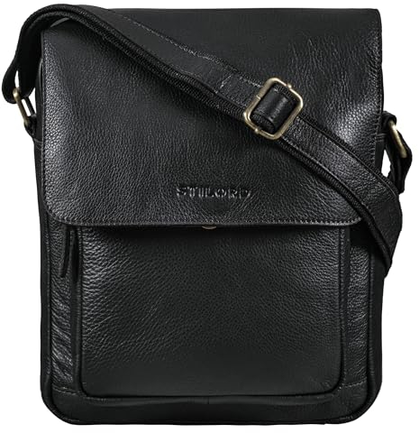 STILORD 'Ragnar' Kleine Umhängetasche Herren Leder Herrenhandtasche zum Umhängen Schultertasche Männer Tablet Tasche Messenger Bag Tasche klein Echtleder, Farbe:schwarz