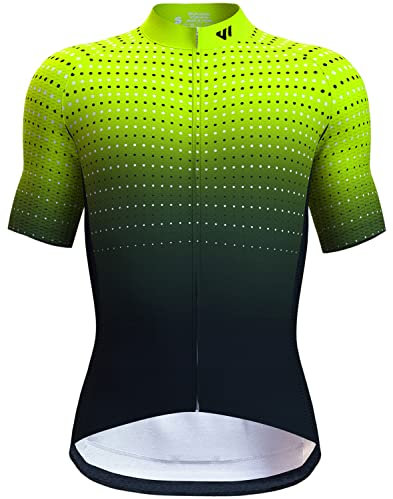 Wulibike Men's Gradient Green Cycling Jersey, Cycling Jersey Top, Full Zip Breathable, 3 Pockets, L