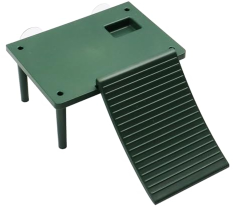 ZONADAH Schildkröten-Schwimminsel, Schildkröten-Sonnenplattform, Schildkröten-Terrassenunterstand mit Saugnapf, Lebensmittelbehälter, Trockenständer, Schildkröten-Sonnendock für Aquarien, Grün