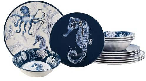 Certified International Sea Life Melamin-Geschirr-Set, Service für 4 Personen, mehrfarbig, 12-teilig