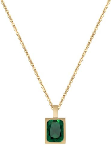 Aliyoham 18K Gold Plated Emerald Pendant Necklace for Women, Square Cut Green Gemstone