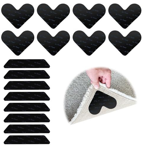 nllkii Juego de 16 Pinzas Antideslizantes para Alfombras, Reutilizables y Lavables, Bases Antideslizantes para Cocina, Baño, Salón, Dormitorio y Oficina,Negro