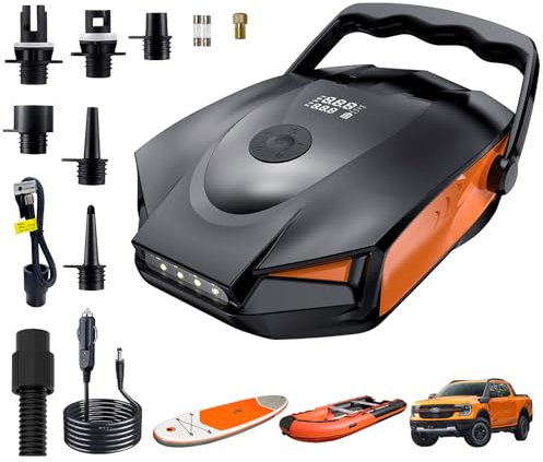 Bomba eléctrica para tabla de remo, bomba SUP de alta presión de 50 PSI, inflado de doble etapa, apagado y desinflado automático, conector automotriz de 12 V CC para tablas de pulpa de pie, barcos