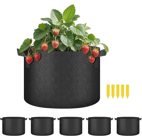 HealSmart Aeration Lot de 5 Pots de Fleurs en Tissu Non tissé, très résistant pour légumes, Herbes et Fleurs, Noir, Lot de 5
