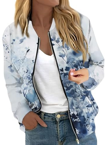 Generic Angebote des Tages Heute Sweatjacke Schwarz Damen Jeansjacke Schwarz Damen Lockere Biker Bomberjacke Damen Blau Lang Armel Jacke Kurz Damen Damen-Jacken(3-Blue,XXL)