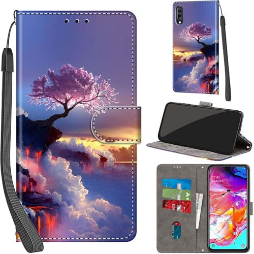 PHINIENLAND Hülle Premium Lederhülle Klappbar Wallet Magnet Kartenfach Standfunktion Schutzhülle kompatibel mit Samsung A70, Bergspitze