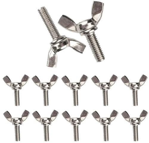 10 bulloni per dadi ad aletta, M6 x 25 mm, dado ad alette e bullone, dadi a farfalla ad aletta, in acciaio inox, resistenti, per strumenti fai da te