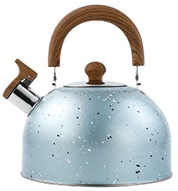 Stainless Steel Tea Kettle, Vintage Whistling Tea Kettle Water Teapot Boilers Stainless Steel Art Line Black Kettle (Blue)