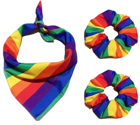 2 Regenbogen-Haargummis, 1 Regenbogen-Schal, Mädchen-Haargummi, Mädchen-Pferdeschwanz-Haargummi, Dekoratives Mädchen-Haargummi