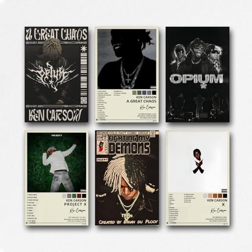 VSGWPACF Ken Carson (6er-Set) Albumcover-Poster, Musik-Leinwandposter für Schlafzimmer, Wandkunst, Dekor und Drucke, 20 x 30 cm, Stil 2
