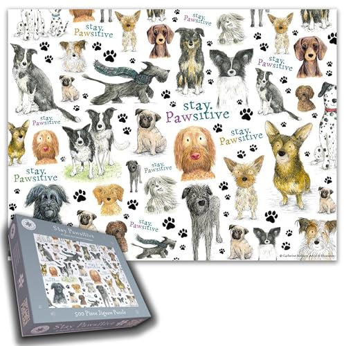 Stay Pawsitive 500-Piece Jigsaw Puzzle – Adorable Dog-Themed Puzzle Featuring Catherine Redgate's Artwork, for Dog Lovers