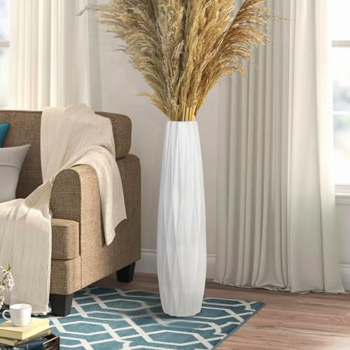 DOCFLVAS Bodenvase aus Keramik, 61 cm hoch, weiß, rechteckig, minimalistischer Stil für Heimdekoration