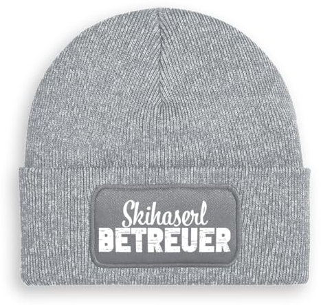 Prozente Momente Skihaserl Betreuer - Beanie | Strickmütze | Wollmütze | Beanie mit Druck | lustige Sprüche | Apres-Ski | Winter | Grau meliert