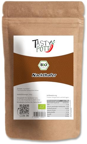 Tasty Pott Bio Nackthafer - Spelzfrei I Vegane Ernährung I Haferkörner I Für Müslibowls I Zum Brot backen I Bio Saat I Ganzer Hafer I Im Beutel 1000g (3x1000g)