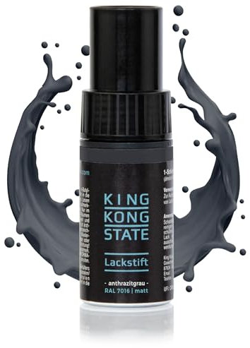 King Kong State Lápiz de retoque mate RAL7016 – 1 capa de barniz en gris antracita para reparación de arañazos y arañazos en exteriores y en el coche (mate)