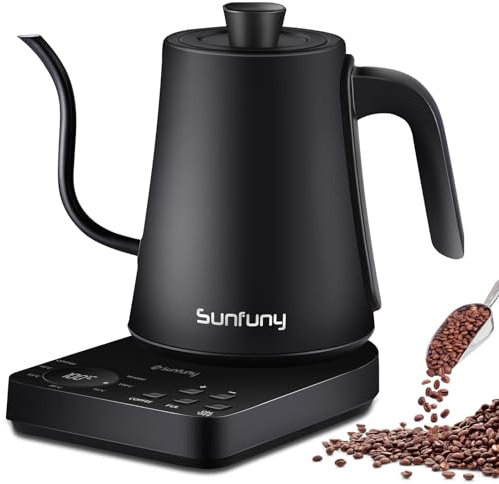 Electric Gooseneck Kettle with Precise Temp Control, 1L Pour Over Coffee Kettle 1200W Fast Water Boiler, Small Stainless Steel Drip Brew Tea Pot with LED Variable Temperature and Swan Neck Spout,Black