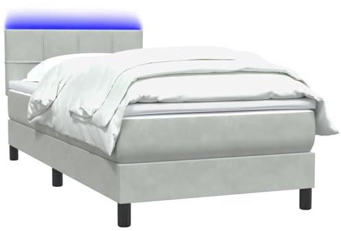 vidaXL Boxspringbett mit Matratze Hellgrau 90x210 cm Samt, Bett, Bettrahmen, Einzelbett, Schlafzimmermöbel, Lattenrost, Samtbett, Polsterbett