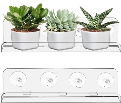 PRITOK Lot de 2 étagères de fenêtre en acrylique pour plantes - Transparent - Ventouse - 30 cm - Étagère à plantes suspendue pour rebord de fenêtre - Pour plantes, appareil photo