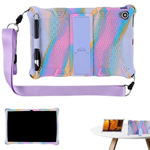 1PCS Silicone Case 10.1 Inch Tablet Case Universal Hybrid Case Colorful Purple Case with Pen Shoulder Strap for TECLAST Tab OSCAL Tab BENEVE 10 HiGrace 10 Blackview Tab7/8 WIFI HotLight Tab