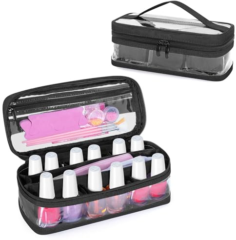 BAFASO Nagellack Aufbewahrungstasche, Nagellack Organizer Tasche | Nagellack Tasche für 12 Flaschen(bis zu 15ML), Nail Polish Tasche Organizer, Kosmetiktasche für Nagelzuebör, Schwarz