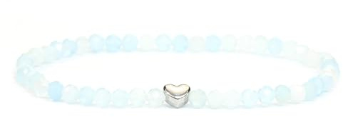 LAKADA Echtes Edelstein Armband mit facettierten 4mm Perlen und Edelstahlherz Heilstein Schutzstein Edelsteinarmband Glücksbringer Talisman Geschenk