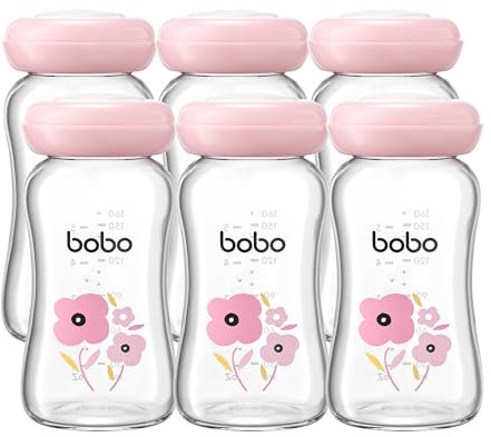 YOHKOH Breast Milk Storage Bottles - Wide Neck Glass Breastmilk Storage Bottles with Lids, BPA-Free (Red, 5.4oz (Pack of 6))