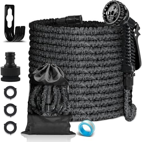 FASCINATDECO Tubo Estensibile da Giardino 23 Metri, Tubo Acqua Giardino per Irrigazione con Raccordi da 1/2 e 3/4, Lattice a 3 Strati Resistente, Senza Pieghe, 7 Modalità di Spruzzo