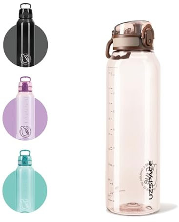 UZSPACE Trinkflasche 1L Sport Wasserflasche, kohlensäure geeignet, auslaufsicher Flasche, spülmaschinenfest, Ein klick Öffnung, BPA-frei, Sportflasche für arbiet gym fahrrad fitness wandern, braun