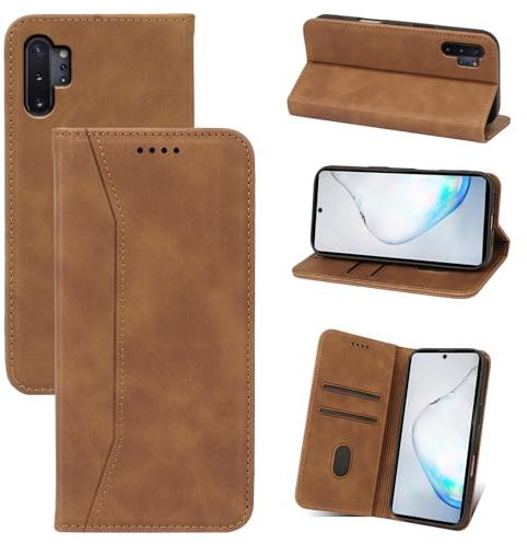 Qizyemy Kompatibel mit Handyhülle für Samsung Galaxy Note 10 Plus Hülle,Magnetische Klappbar Flip Case Premium PU Leder 360 Grad Schutz Case Standfunktion Kartenfächern Schutzhülle für(Khaki)
