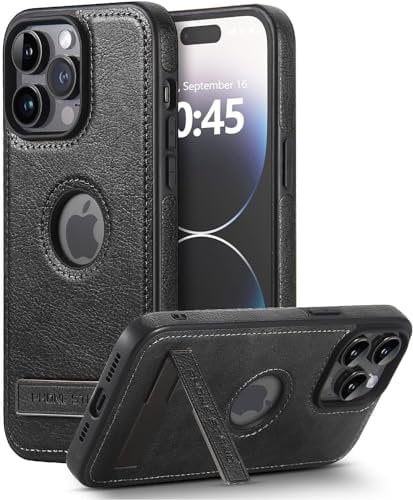 BinBoom Leather Case for iPhone 13 Pro Max Case, Thin Flexible Soft Grip Luxury Cover, Protective Slim with Kickstand Shockproof Phone Cases Compatible with iPhone 13 Pro Max, Black