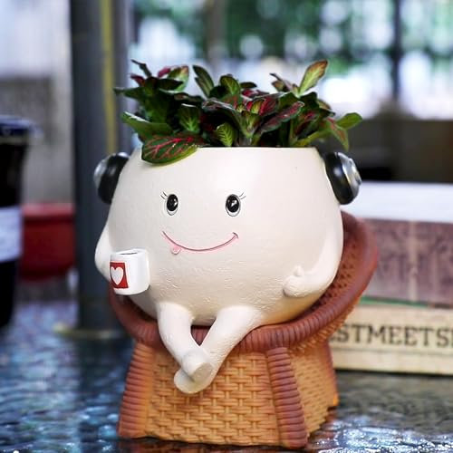 NINIPAPA Smiley Face Flower Pot Cute Chair Planter with Drainage Hole, Funny Indoor Planter for Succulents Herbs, Small Plants Happy Little Pot Unique Gifts for Plant Lovers