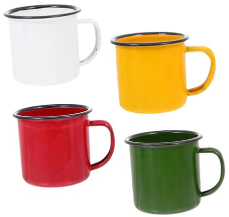 DINHEAROM 4Piezas Tazas Esmaltadas Vintage de Tazas Resistente Uso Diario Casa o Oficina