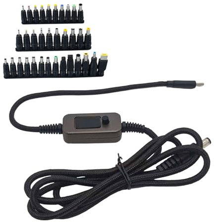 Rdxanc PD100W USB C vers DC5521 Cordon de charge rapide 5 V 9 V 12 V 15 V 20 V 5 A Câble d'alimentation réglable avec plusieurs adaptateurs