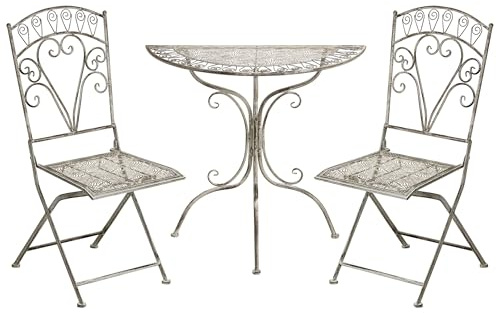 Beliani Outdoor Garden Bistro Set Metal Vintage Style Floral Pattern Iron Frame Grey Nurra