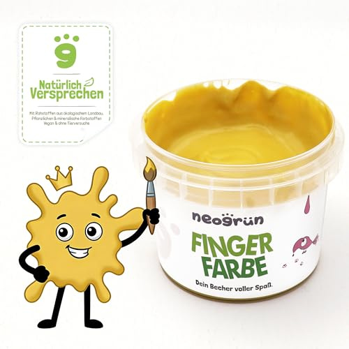 neogrün® Fingerfarbe – Vegane Bio-Fingerfarbe für Kinder – Cremig, wasserlöslich & leicht zureinigen – Mit pflanzlichen & mineralischen Pigmenten, NCP-zertifiziert, 120 g (Gelb, Standard)