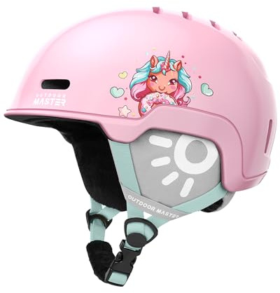 Outdoor Master - Casco de esquí para niño/niña, modelo Reindeers Kids – Tecnología In-Mold con 12 tomas de aire – Ajuste a rueda y forro extraíble, certificado ASTM
