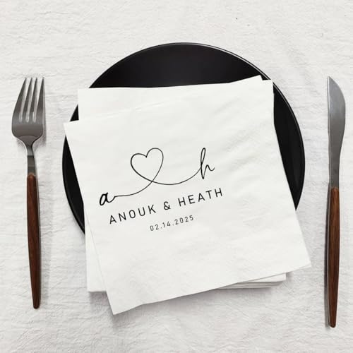 Personalisierte Papierservietten – weiße Cocktail-Servietten, individuelle Einweg-Serviette für Hochzeit, Hochzeitsempfang, Tischdekoration, Jubiläums- und Verlobungsdekoration
