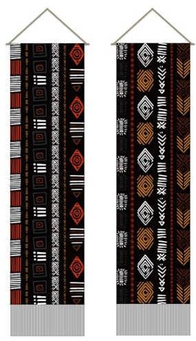 AHANDMAKER 2 Stück Afrikanischer Geometrischer Stammes Wandteppich Afrikanische Wandteppiche Aus Schlammtuch Langer Wandteppich Mit Geometrischem Afrika Muster Und Quasten Zur Dekoration